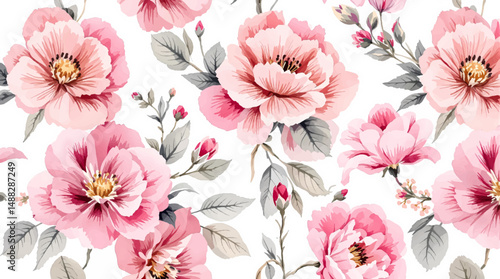 Elegant pastel garden pattern with hand painted petals