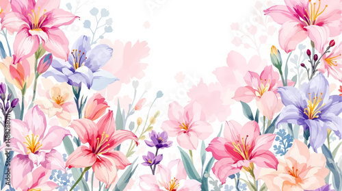Feminine floral print with light pastel tones and leaves