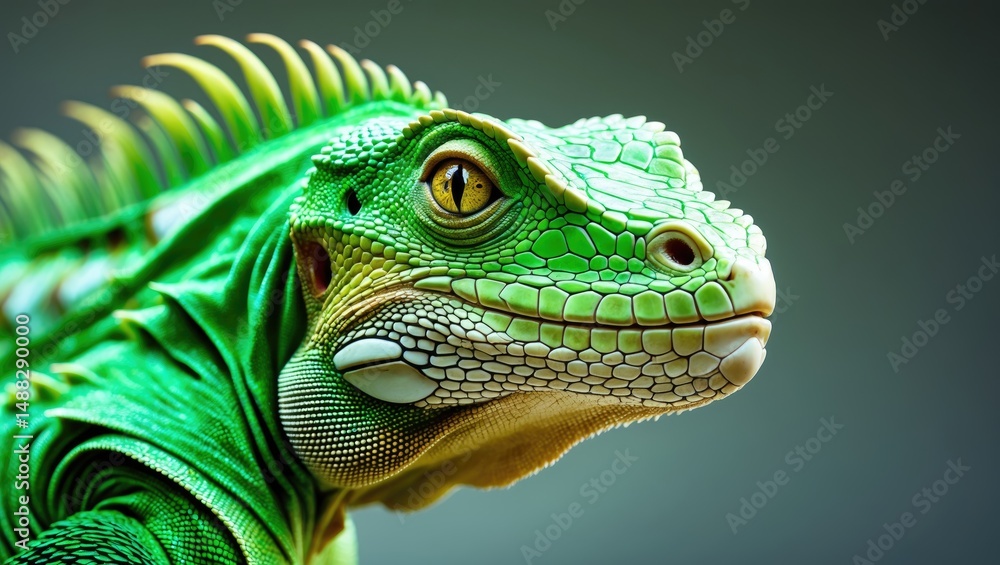 Stunning close-up of a green iguana's head Stunning close-up of a green iguana's head