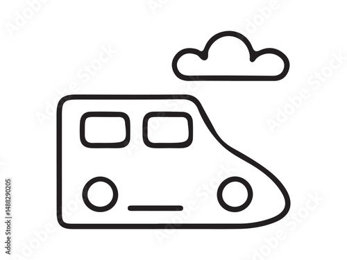 Simple Line Art Illustration of a Train with a Cloud