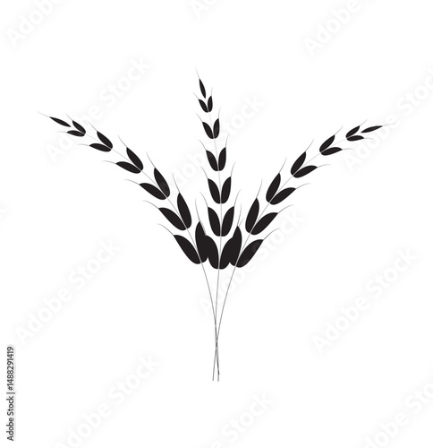  black Cereal icon set, wheat ears icon vector, wheat, barley, oatmeal, flour, grain icon vector set