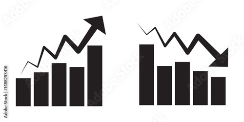 increase chart icon set. growth up arrow graph vector symbol. economic stock market trend sign. profit or revenue rise icon.