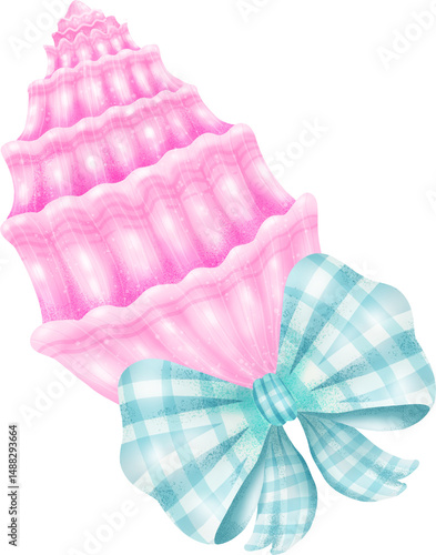 Coquette seashell and ribbon bow watercolor elements