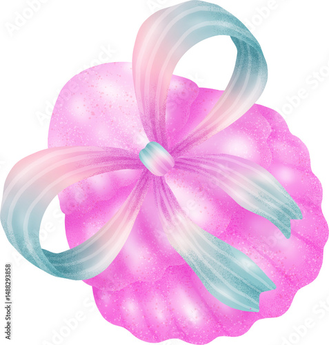 Coquette seashell and ribbon bow watercolor elements