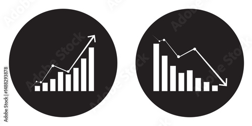Growing and decline graph icon set. Business chart with arrow symbol. Profit growing sign. Progress bar illustration.