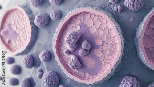 Microscopic examination of a surgical sample displaying uric acid crystal deposits forming a tophus in hyperuricemic tissue