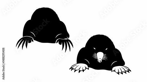 Two black mole figures one with visible claws and one with visible face on a white background space editable vector eps/eps