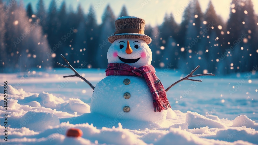 Obraz premium Humorous snowman during winter on the snow
