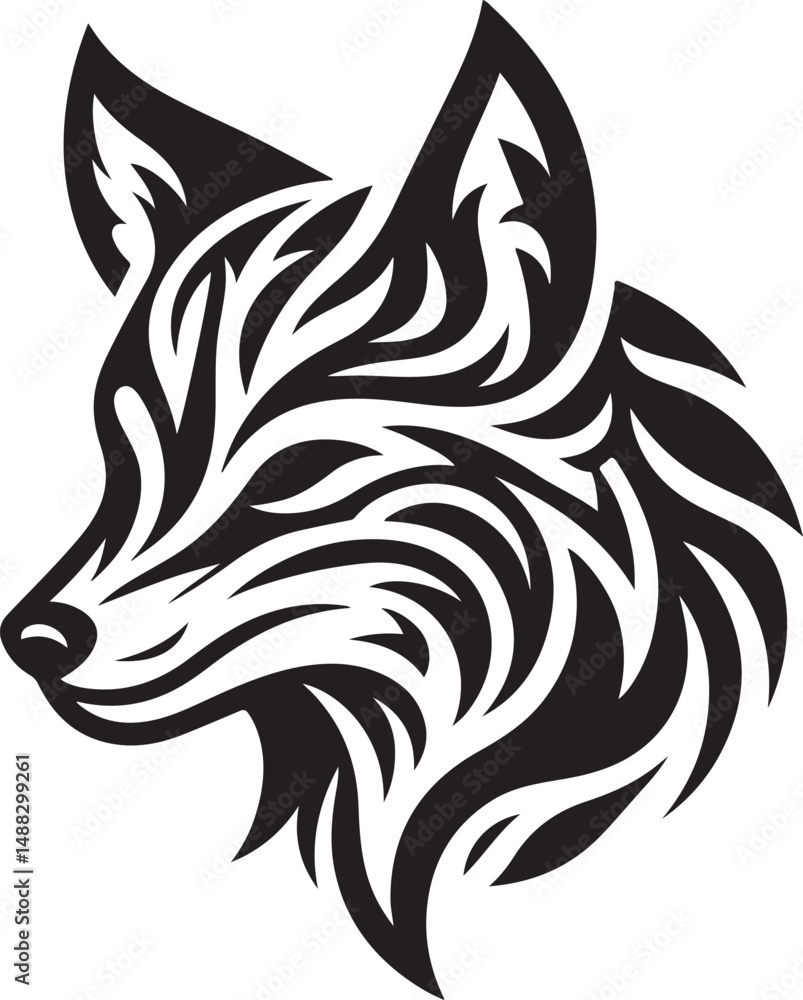 Fototapeta premium wolf tribal tattoo Fox Head Tribal Vector with Stylized Fur Bold Wildlife Tattoo Design new unique trendy 2025