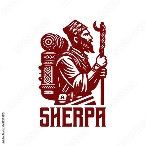 Himalayan man Sherpa guide with backpack 