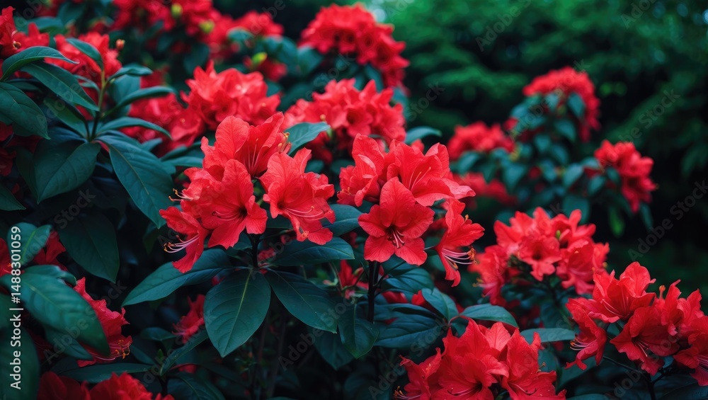 Beautiful red blossoms of azalea plants in the garden Beautiful red blossoms of azalea plants in the garden