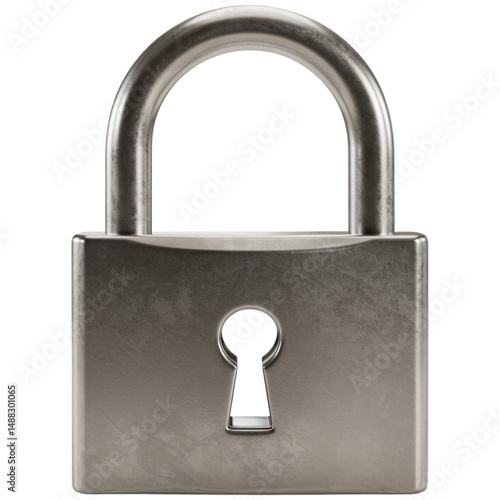 Metal padlock with keyhole isolated on a transparent background