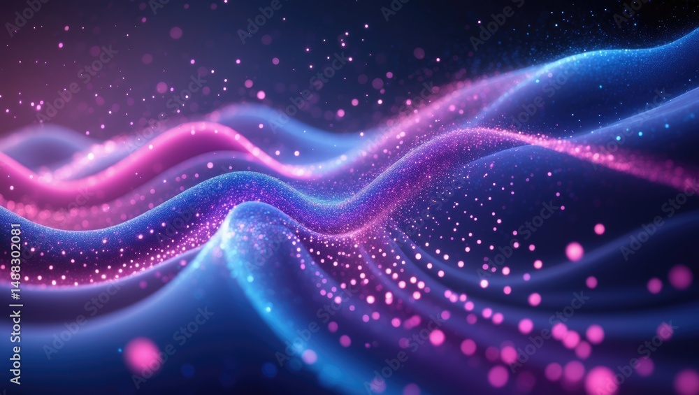 Obraz premium Explore a network of flowing particles and wave textures in a colorful, abstract design perfect for digital and science-inspired themes