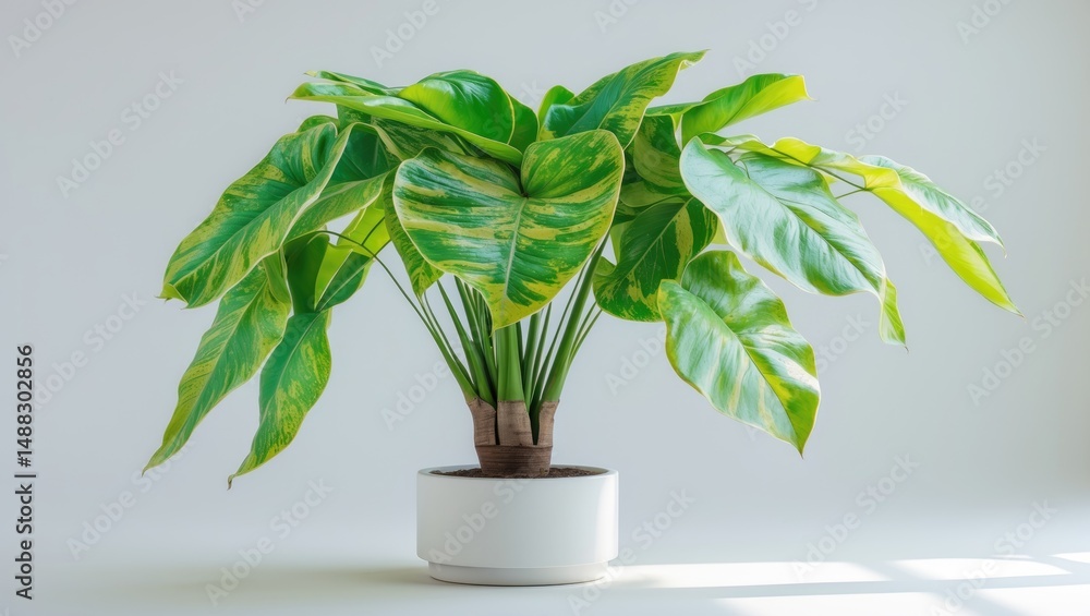 Benjamin's variegated leaf ficus houseplant in a planter, isolated Benjamin's variegated leaf ficus houseplant in a planter, isolated