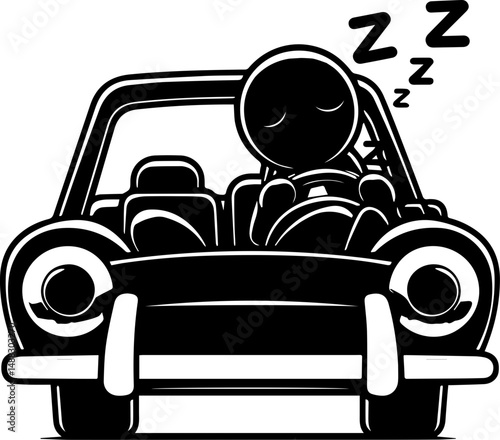 Driver Sleeping at Steering Wheel Illustration