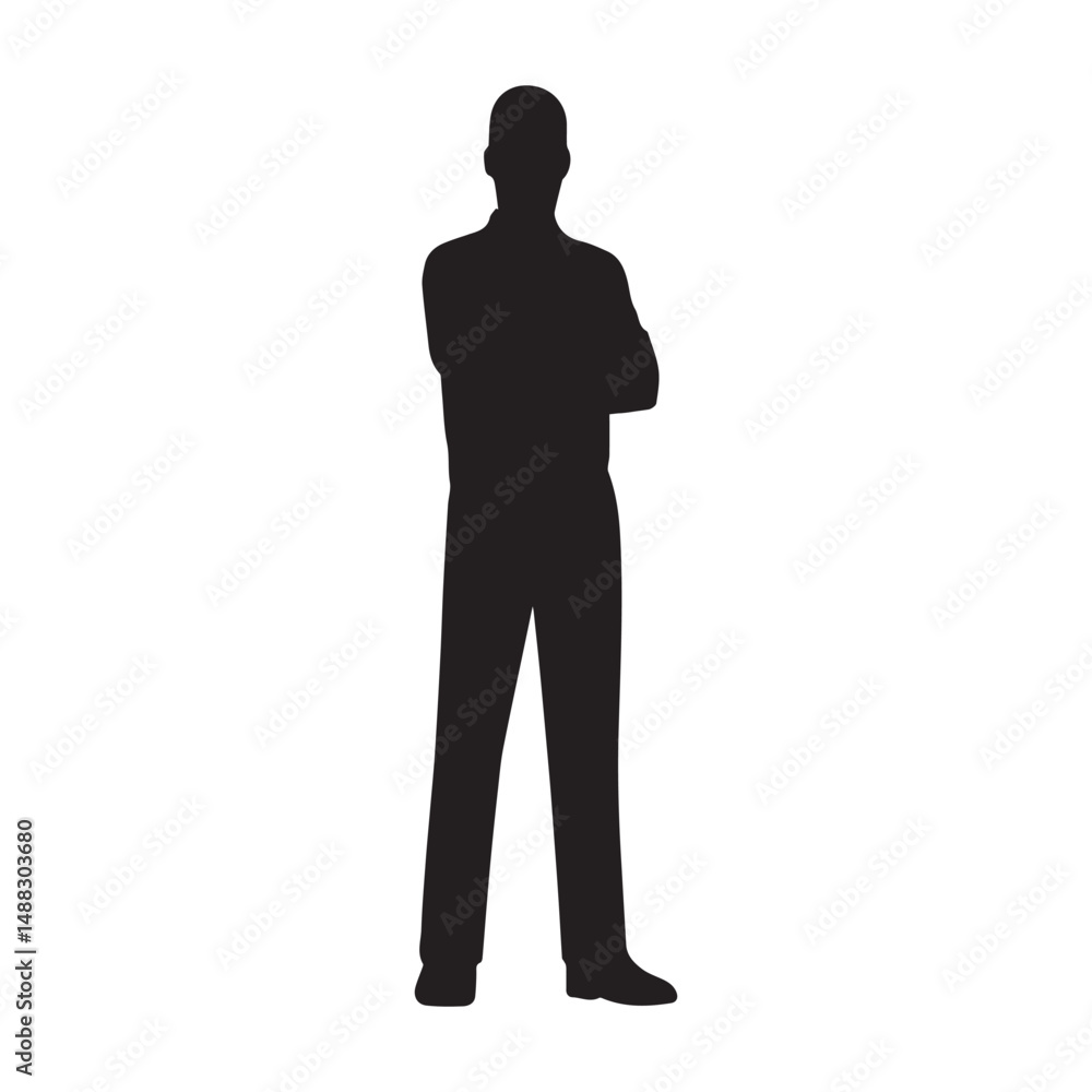 Obraz premium Male Business Man Silhouette Vector – Standing Man Icon for Character, Avatar, and Design Projects