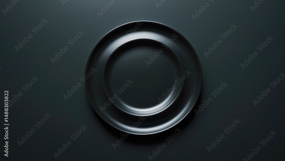 Single ceramic plate on a dark background, close-up shot Single ceramic plate on a dark background, close-up shot