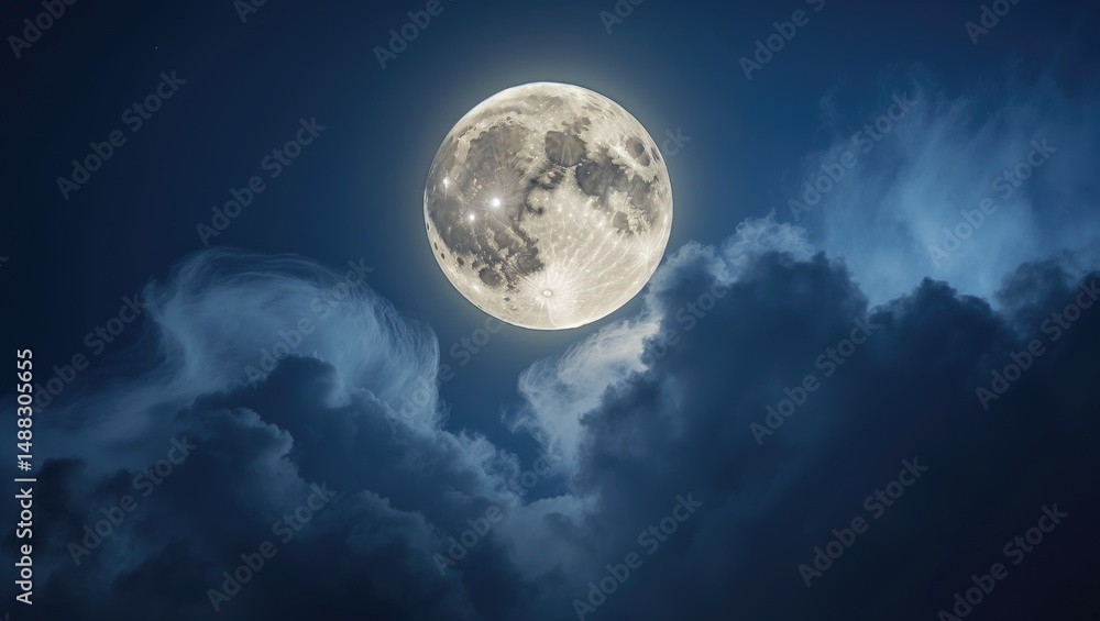 Cloudy night featuring a full moon Cloudy night featuring a full moon