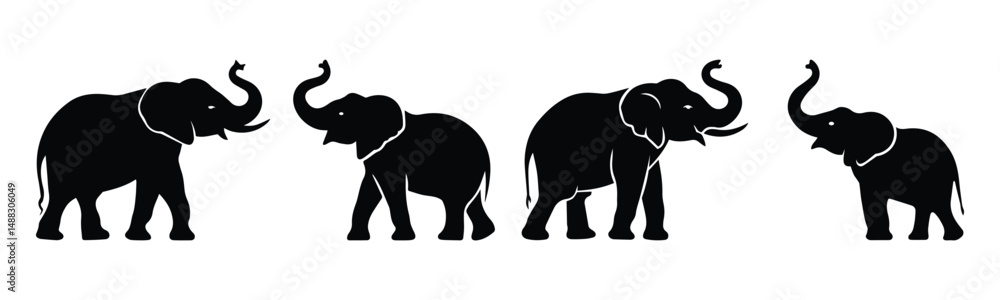 Obraz premium Elephant Silhouette Vector Symbol Icon Set Collection