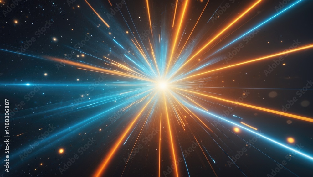 Science fiction futuristic background with abstract design, lens flare, and imagery of travel over luminous lights Science fiction futuristic background with abstract design, lens flare, and imagery of travel over luminous lights