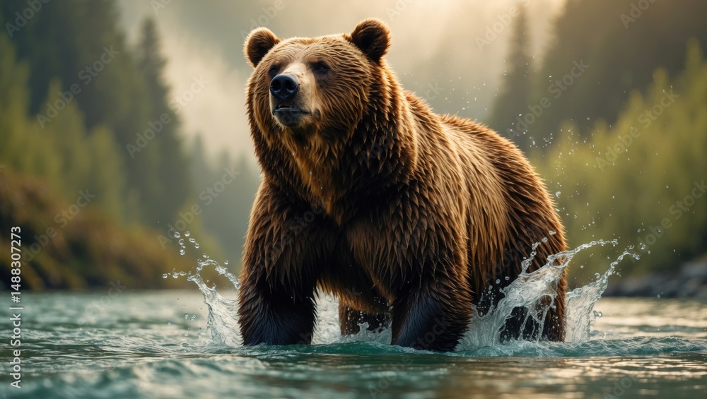 Fototapeta premium Salmon feeding by grizzly brown bears at the Falls