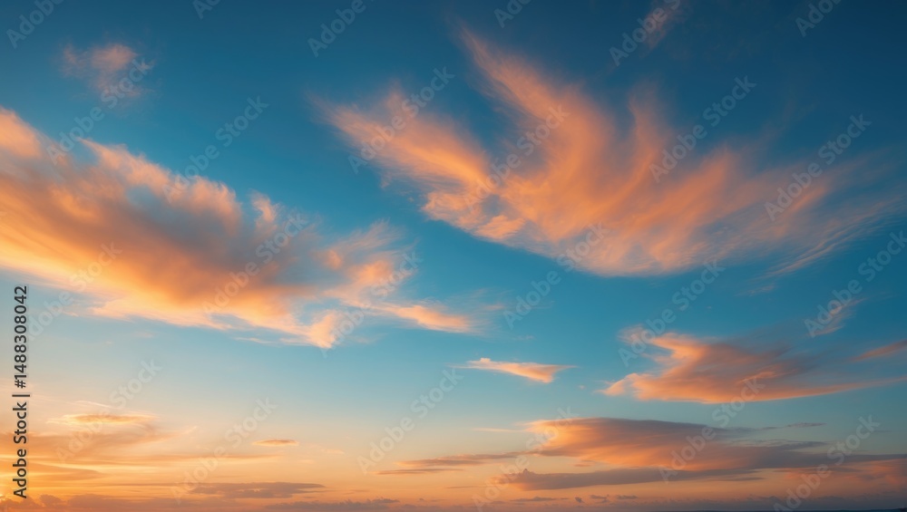 Fototapeta premium Beautiful sky view with luxurious gradient of orange and gold clouds and sunlight, ideal for a peaceful background