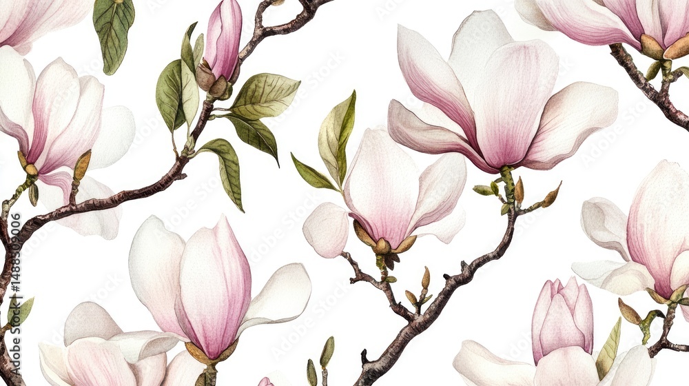 Obraz premium Delicate magnolia blossoms repeat pattern design.