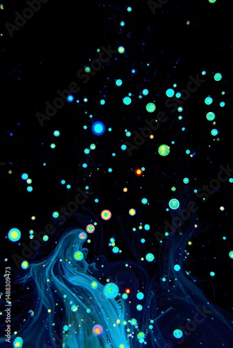 Abstract Artwork with Glowing Dots and Swirls