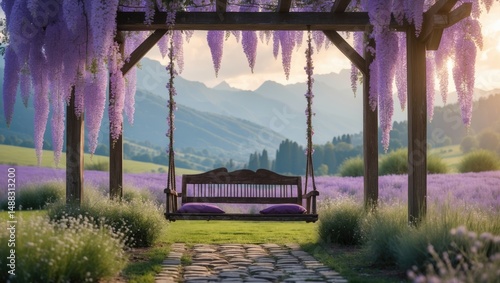 Scenic View of Lavender Fields with Mountain Background