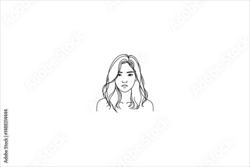 line art gril photo silhouette with a simple, understated design set against a white background
