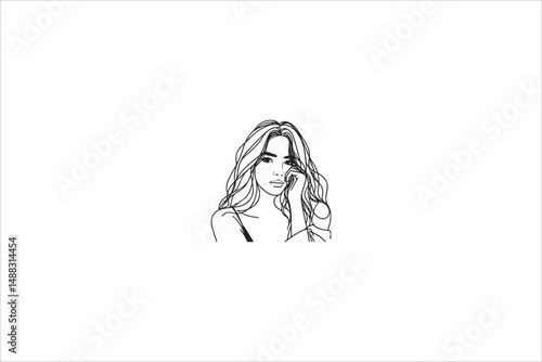 line art gril photo silhouette with a simple, understated design set against a white background
