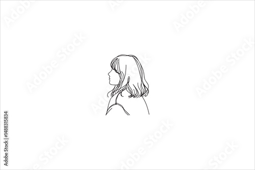 line art gril photo silhouette with a simple, understated design set against a white background