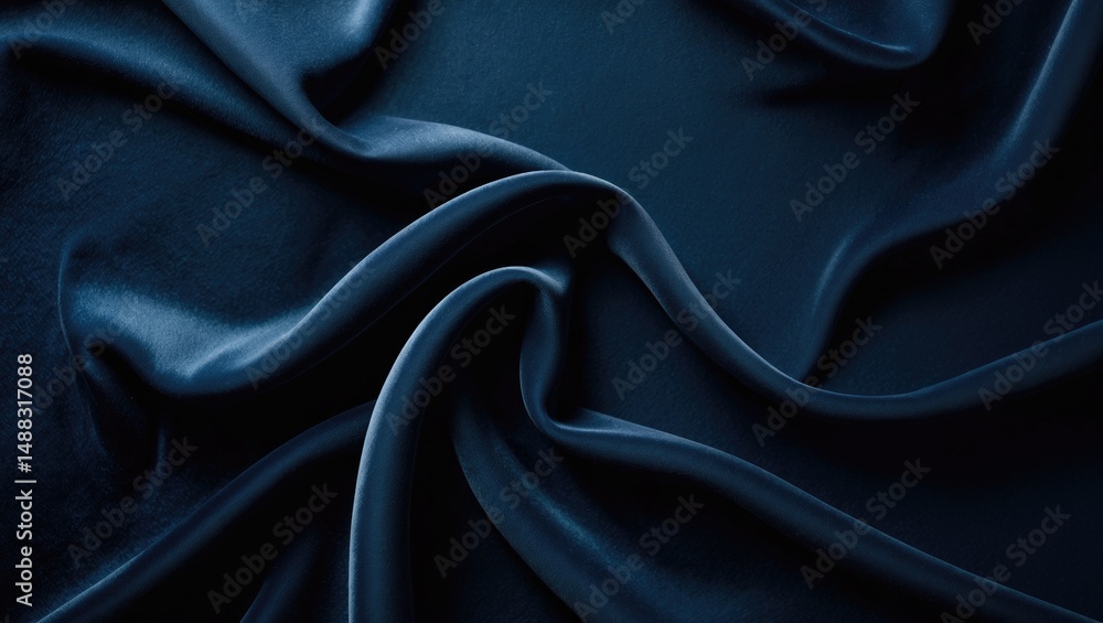 Obraz premium Fashionable Dark Luxury Blue Background with Silk Fabric and Texture Design, Space for Text, Web Banner. Flat Lay, Top View