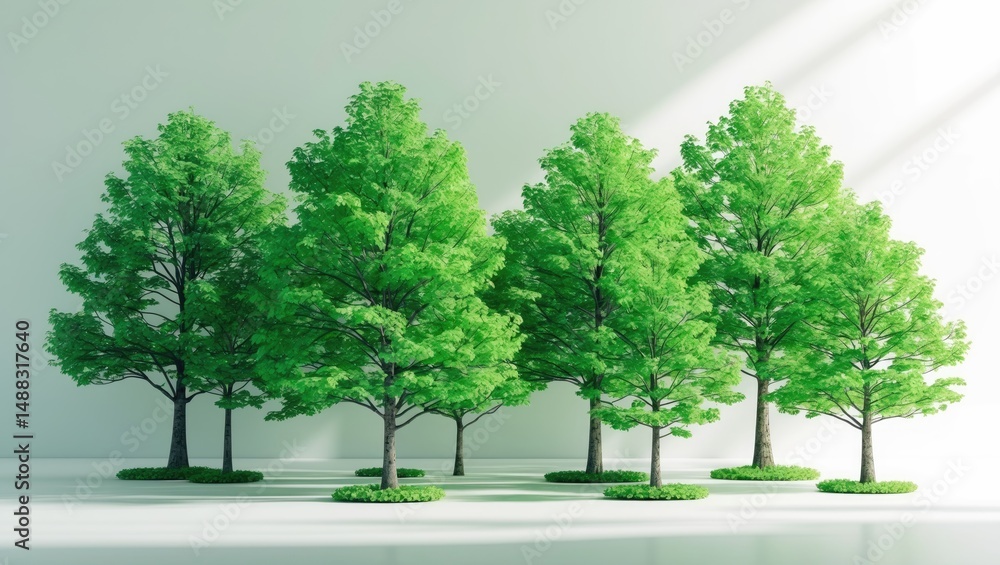 Obraz premium Group of green trees set against a white backdrop