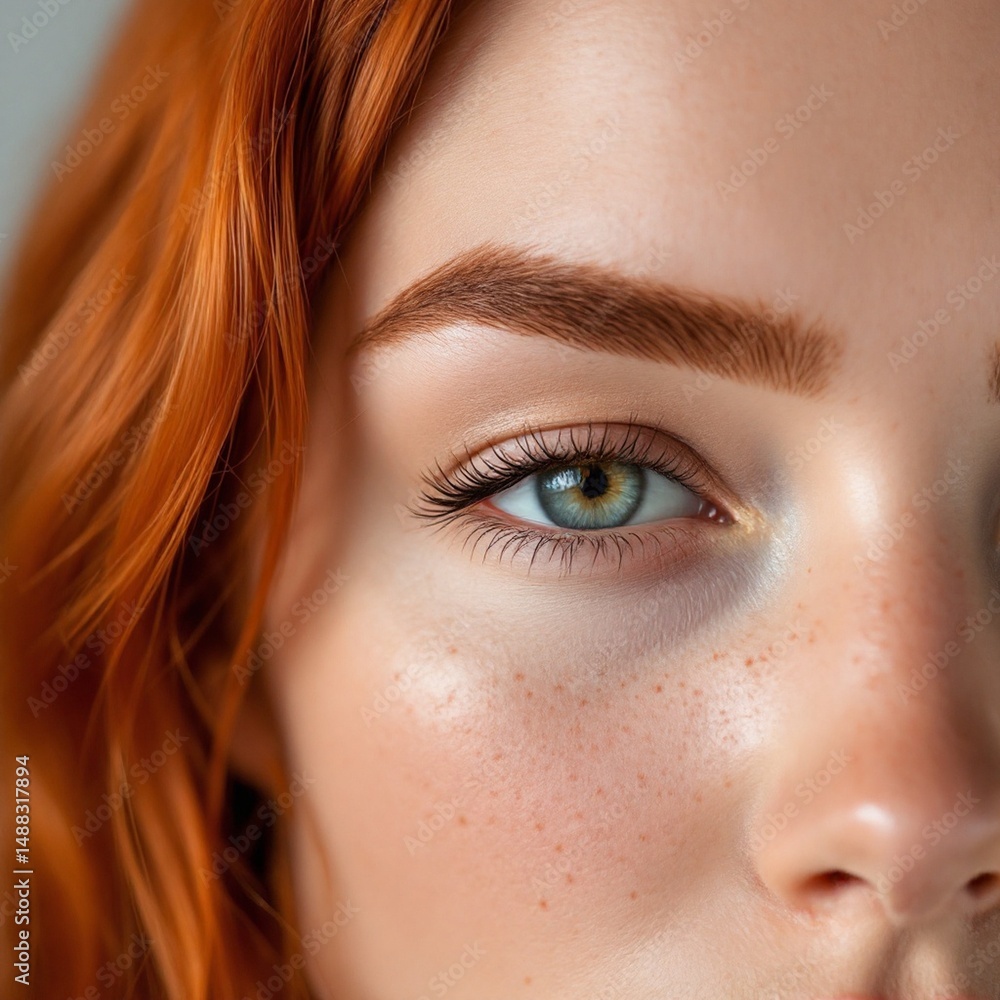Fototapeta premium Close-up of red-haired woman with freckles and natural look