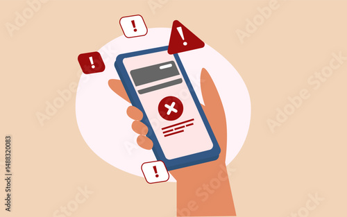 Mobile phone hijacking or hacking vector allert illustration concept for business and technology
