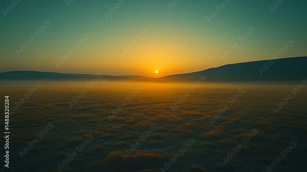 Fototapeta premium Sunrise over a misty plain