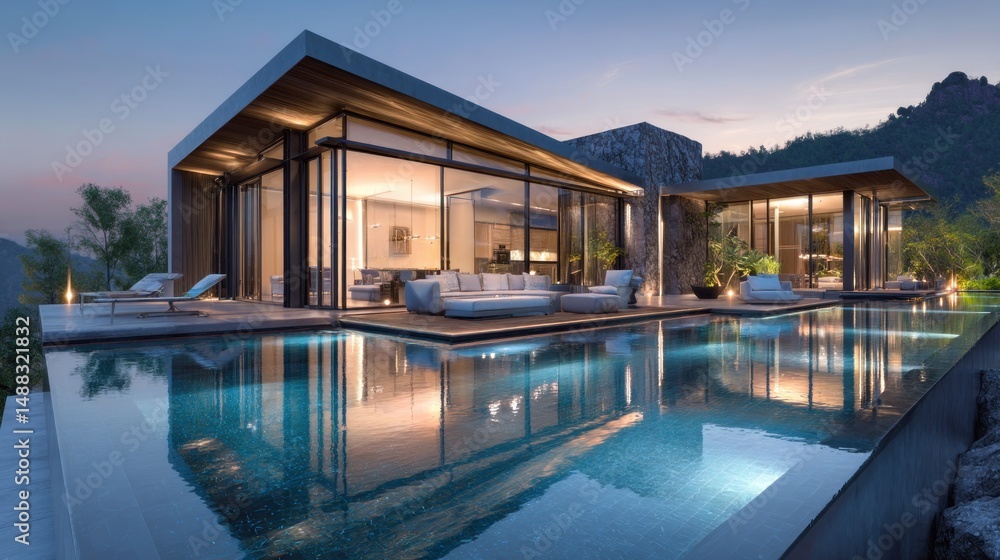Fototapeta premium Luxury Villa with Infinity Pool and Mountain View