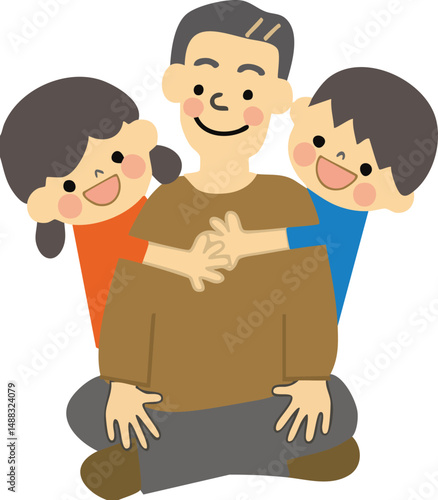 a man and two children sitting on the floor, father's day vector illustration, 