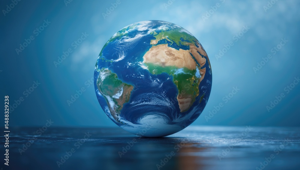 Naklejka premium Planet Earth depicted in an energy-efficient light against a blue backdrop.