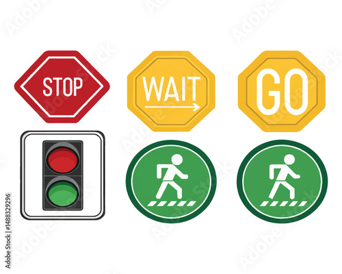 Stop, wait and Go vector symbols, forbidden and alert icon set road safety sign board symbols . Stop sign red color isolated. Vector stop