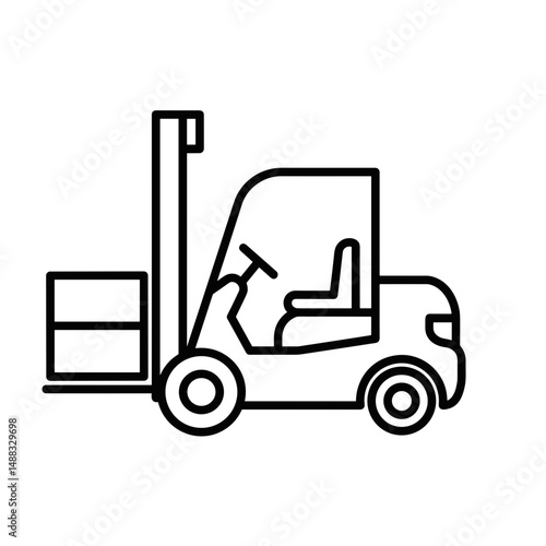 Forklift lifting cargo in a simple line art style - Concept of metallurgy industry icon  