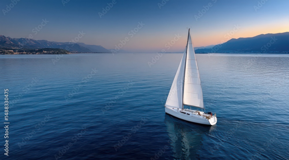 Obraz premium Serene Sailing at Sunset on Calm Waters 