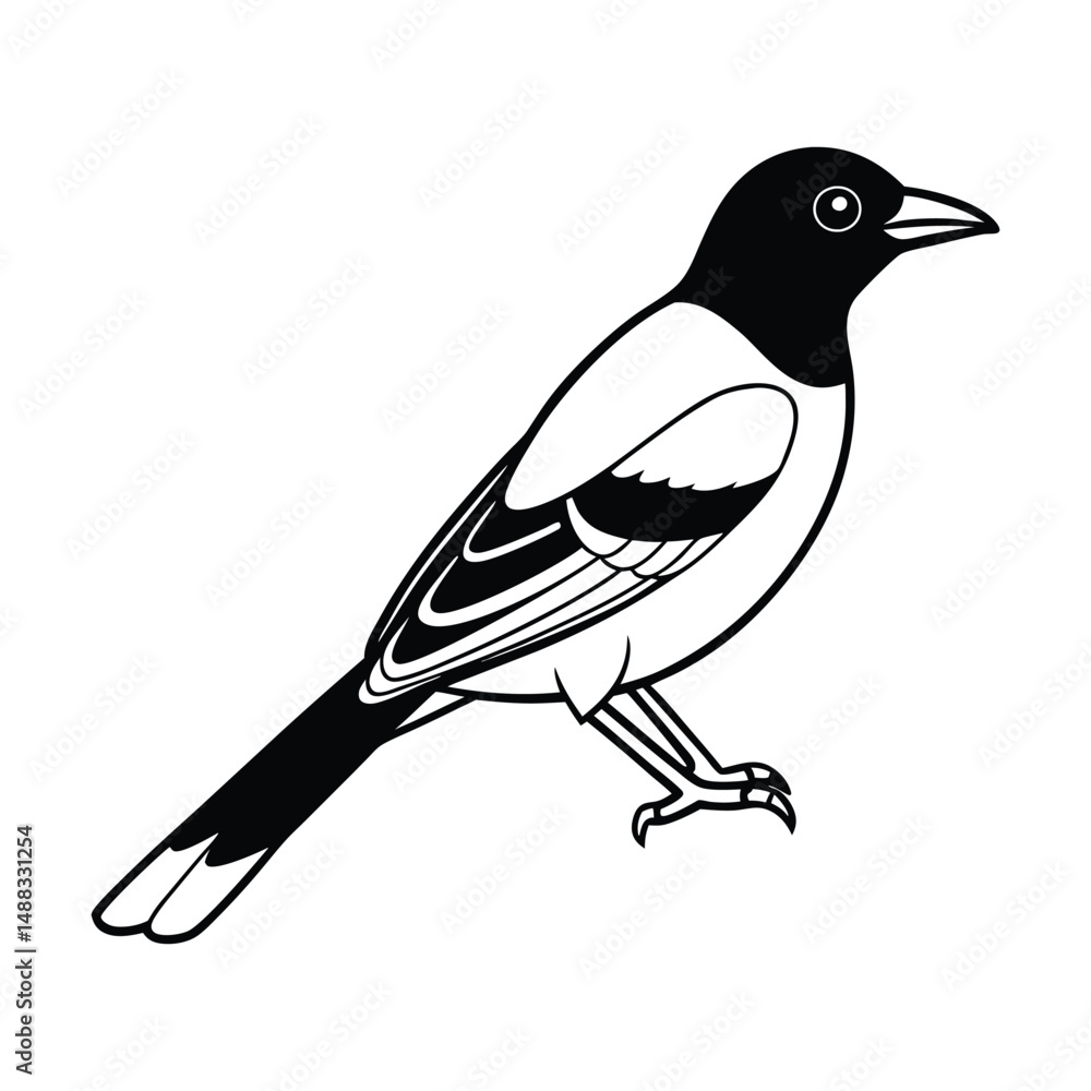 Obraz premium Simple line drawing of a black and white bird