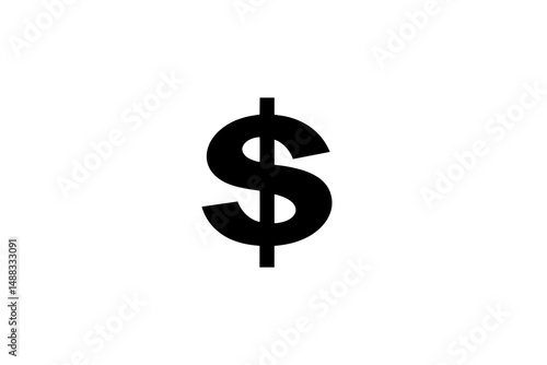 Black Dollar Sign Symbol Representing Finance and Investment on a Plain Background