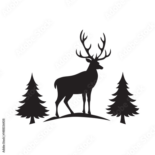 Mystic Deer Forest Silhouette Enchanted Woodland Spirit
