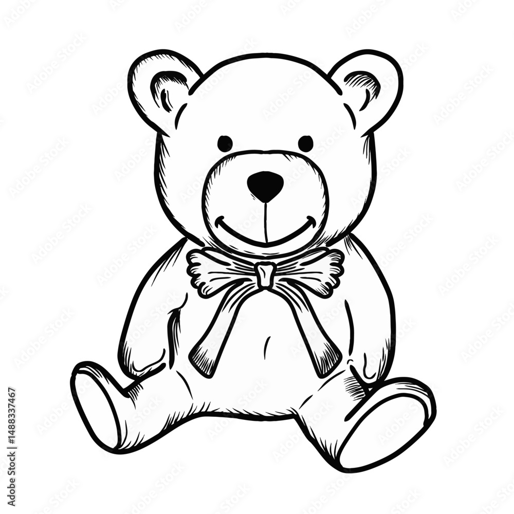 Fototapeta premium Isolated hand drawn teddy bear vector illustration. Sketch style teddy bear graphic with bow tie