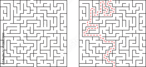 Complex maze with solution path showing a strategic route for problem solving and success