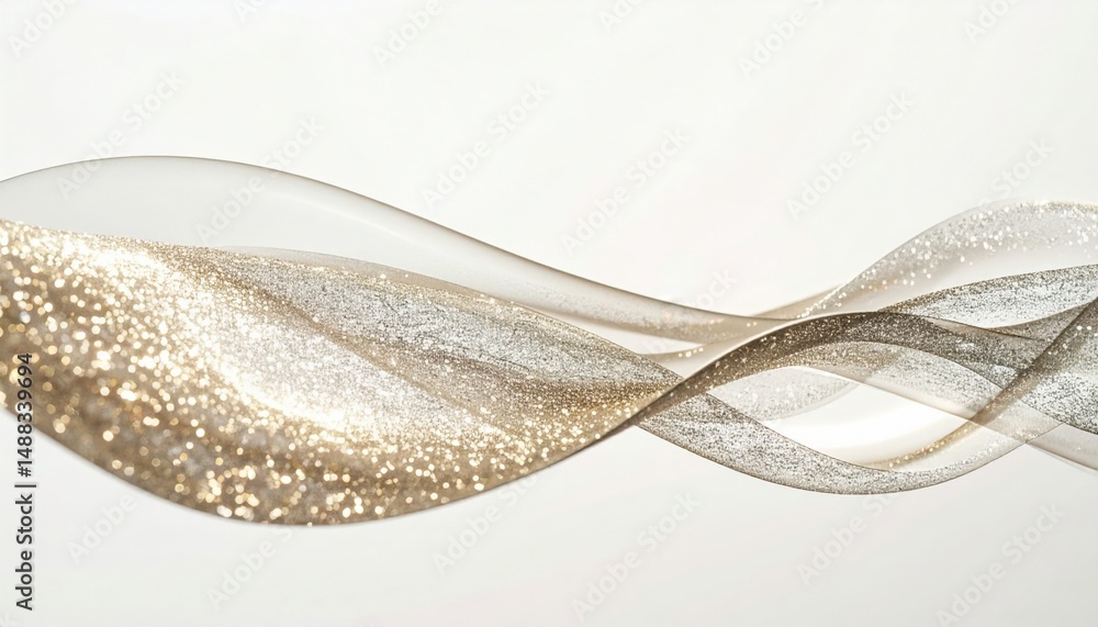 Fototapeta premium Flowing golden glitter ribbons abstract design digital art minimalist setting aesthetic view beauty concept