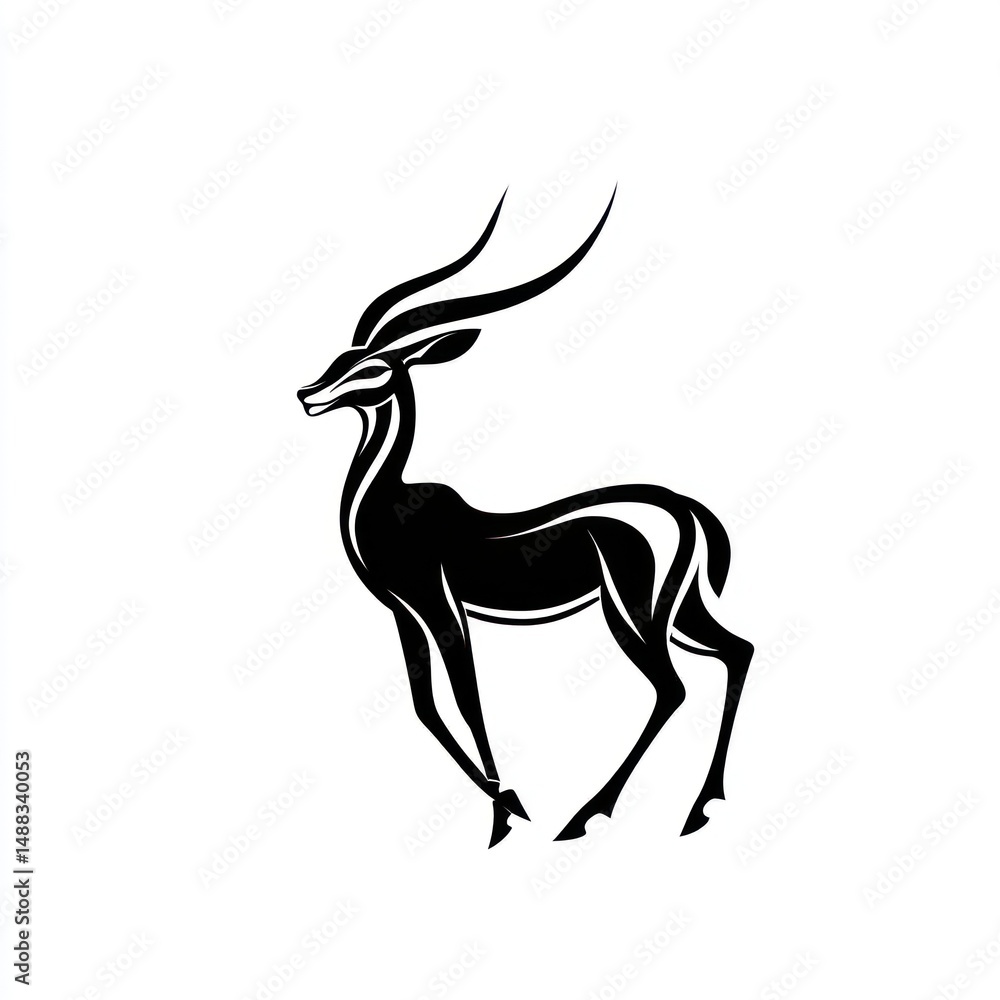 Fototapeta premium Black gazelle profile, wildlife art, white background, nature design